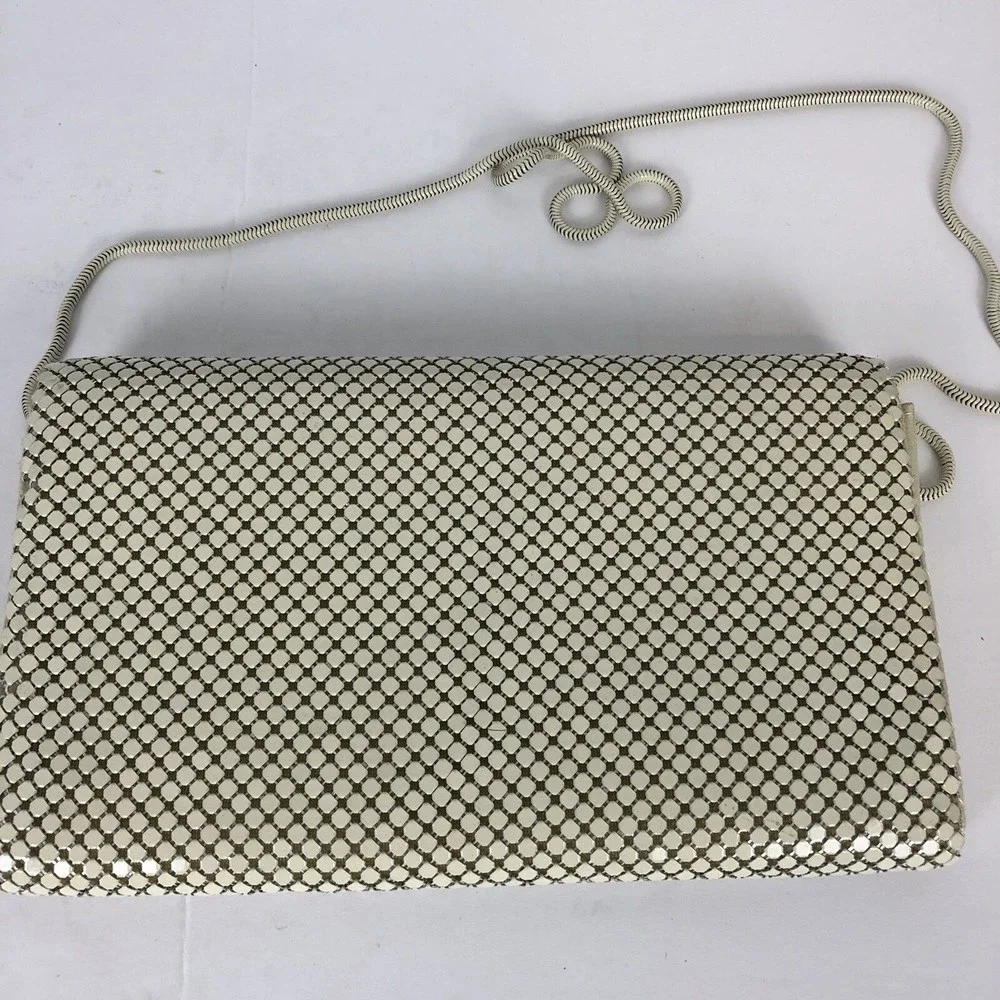 Womens Metal Mesh Evening Purse Clutch Bag Ivory Date Prom J‎
